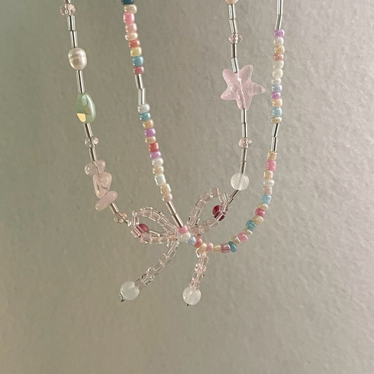 Joanna💗 Mixed beads ribbon necklace set